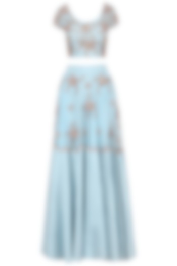 Pastel Blue Sequins Embroidered Lehenga Set by Ank by Amrit Kaur