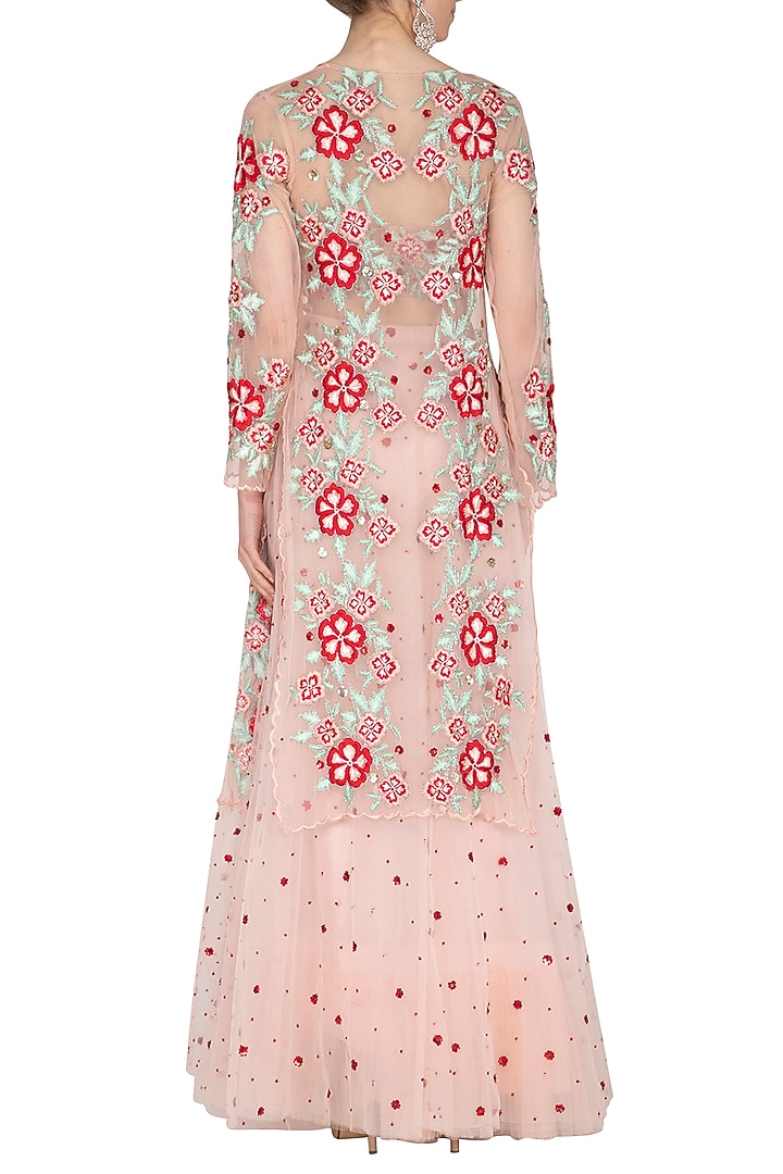 Pink Embroidered Blouse With Palazzo Pants & Jacket by Ank By Amrit Kaur at Pernia's Pop Up Shop