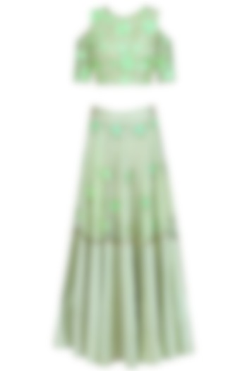 Pistachio floral embroidered lehenga and blouse set available only at Pernia's Pop Up Shop.