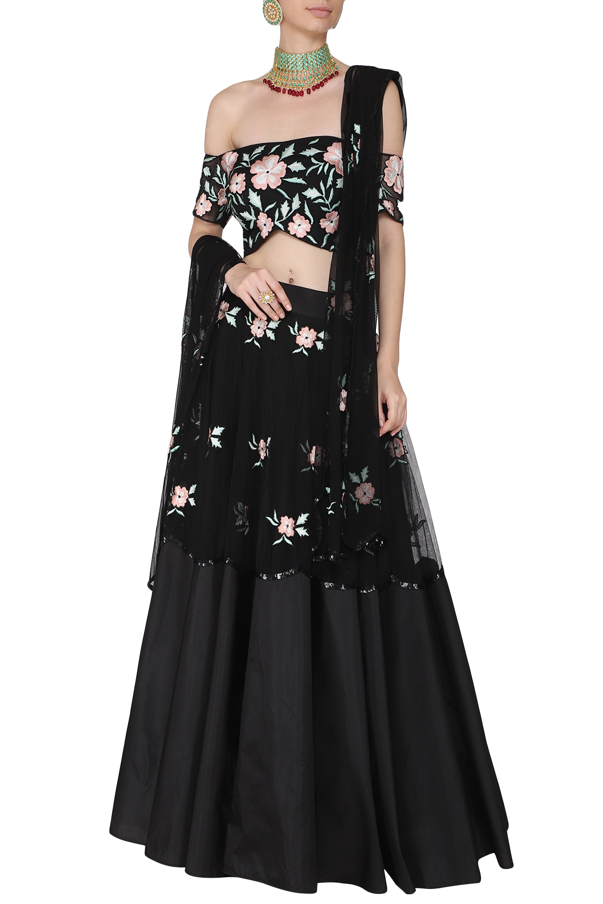 Buy Florence Black and Peach Net Embroidered Lehenga Choli For  Women(LG179-AUG20) at Amazon.in