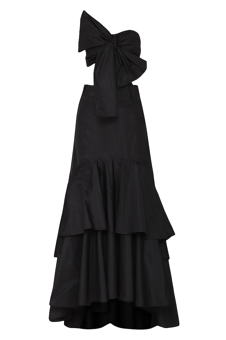 Black bow blouse with ruffle lehenga skirt available only at Pernia's ...