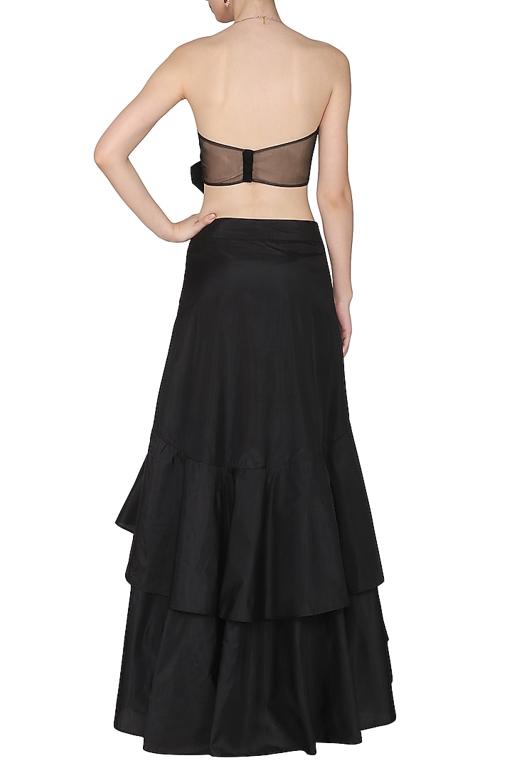 Black bow blouse with ruffle lehenga skirt available only at Pernia's Pop Up Shop.