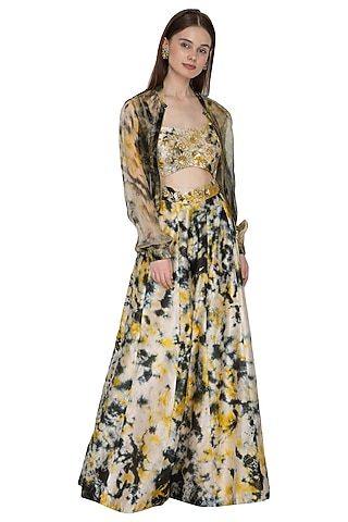 Gold Tie-Dye Silk Jumpsuit With Bomber Jacket by Ank By Amrit Kaur