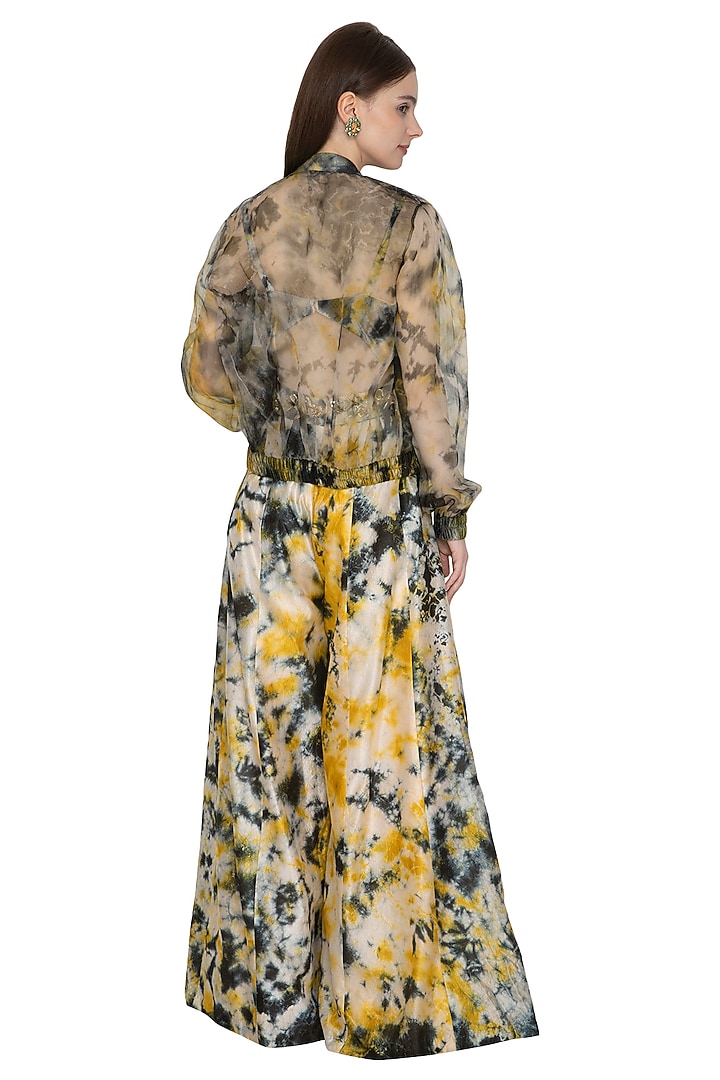 Gold Tie-Dye Silk Jumpsuit With Bomber Jacket by Ank By Amrit Kaur at Pernia's Pop Up Shop