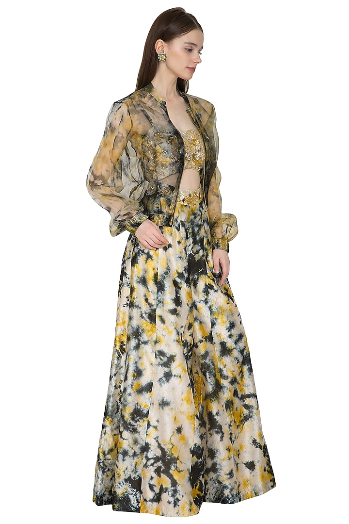 Gold Tie-Dye Silk Jumpsuit With Bomber Jacket by Ank By Amrit Kaur at Pernia's Pop Up Shop