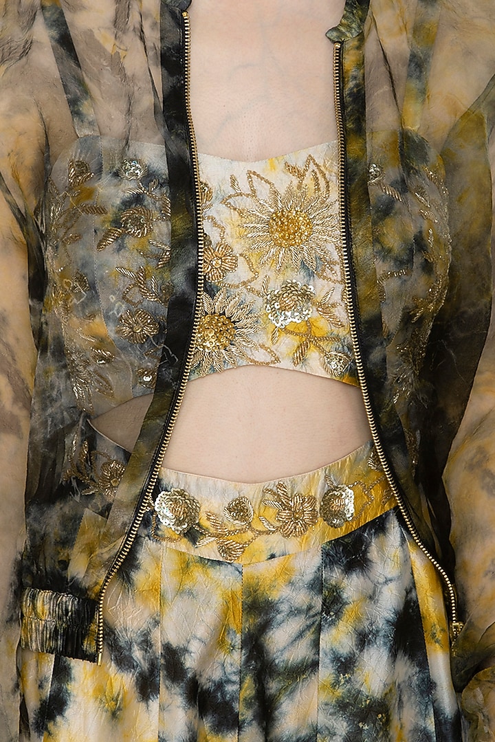 Gold Tie-Dye Silk Jumpsuit With Bomber Jacket by Ank By Amrit Kaur at Pernia's Pop Up Shop