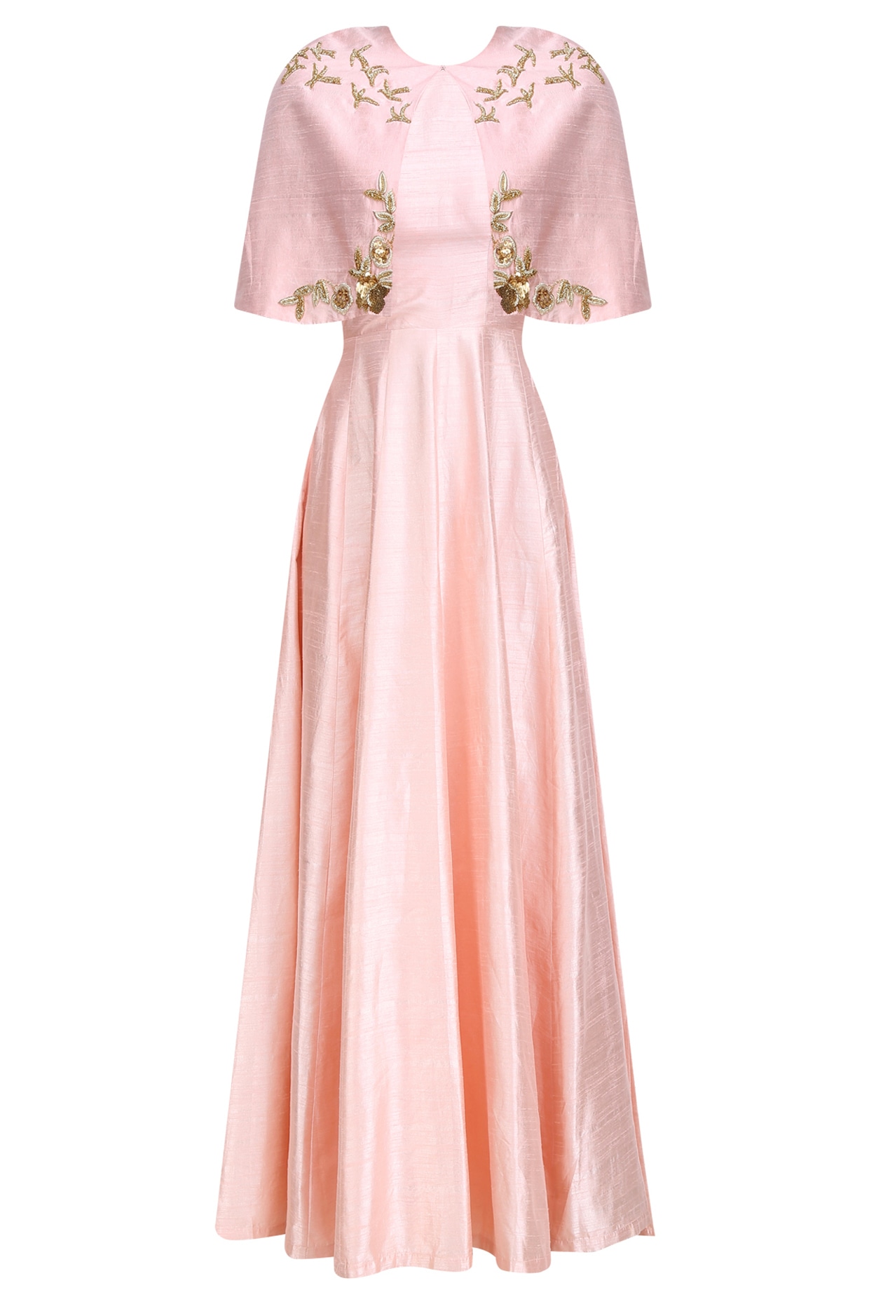 rose gold dress with cape