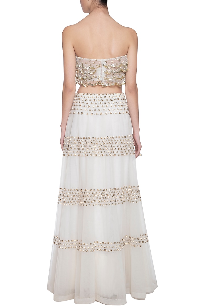 Off white floral embroidered lehenga set available only at Pernia's Pop Up Shop.