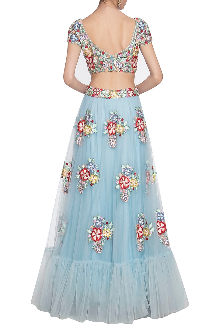 Blue embroidered lehenga set available only at Pernia's Pop Up Shop.