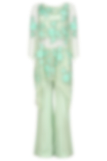 Green floral embroidered kurta and palazzo pants set available only at Pernia's Pop Up Shop.
