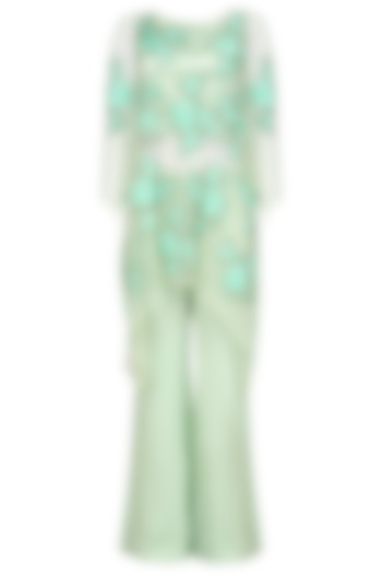 Green Floral Embroidered Kurta and Palazzo Pants Set by Ank By Amrit Kaur