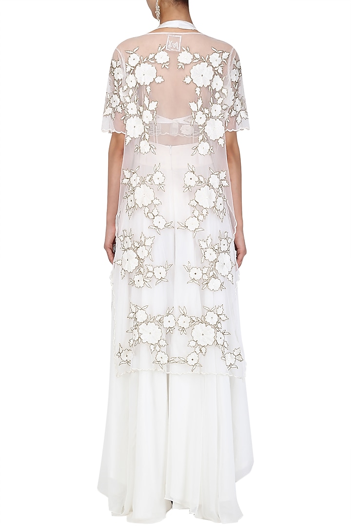 Off white floral embroidered blouse and palazzo pants set available only at Pernia's Pop Up Shop.