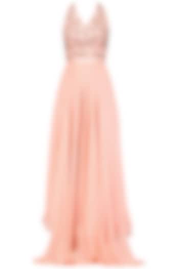 Pink floral embroidered halter blouse and palazzo pants set available only at Pernia's Pop Up Shop.