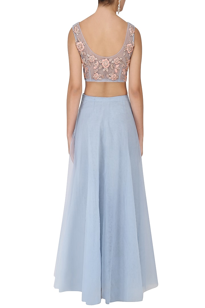 Blue zardozi embroidered lehenga set available only at Pernia's Pop Up Shop.