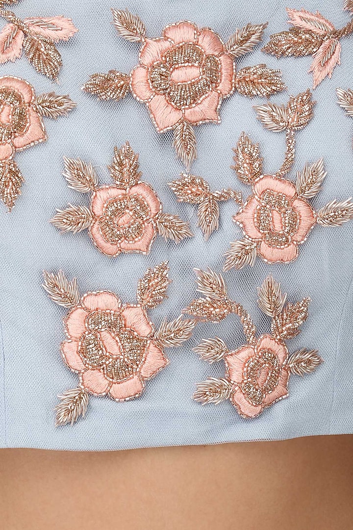 Blue zardozi embroidered lehenga set available only at Pernia's Pop Up Shop.