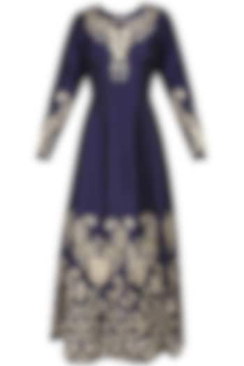 Navy blue zardozi and gota embroidered anarkali kurta and straight pants set available only at Pernia's Pop Up Shop.