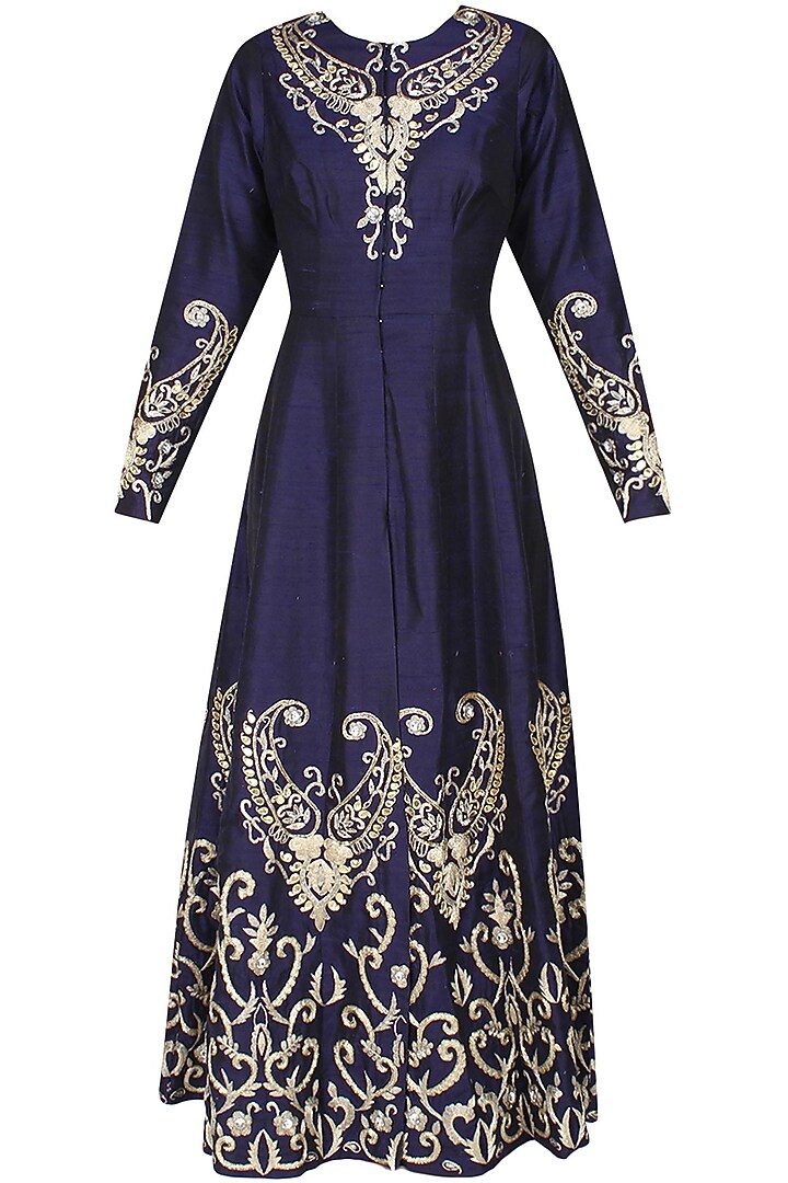 Navy blue zardozi and gota embroidered anarkali kurta and straight pants set available only at Pernia's Pop Up Shop.