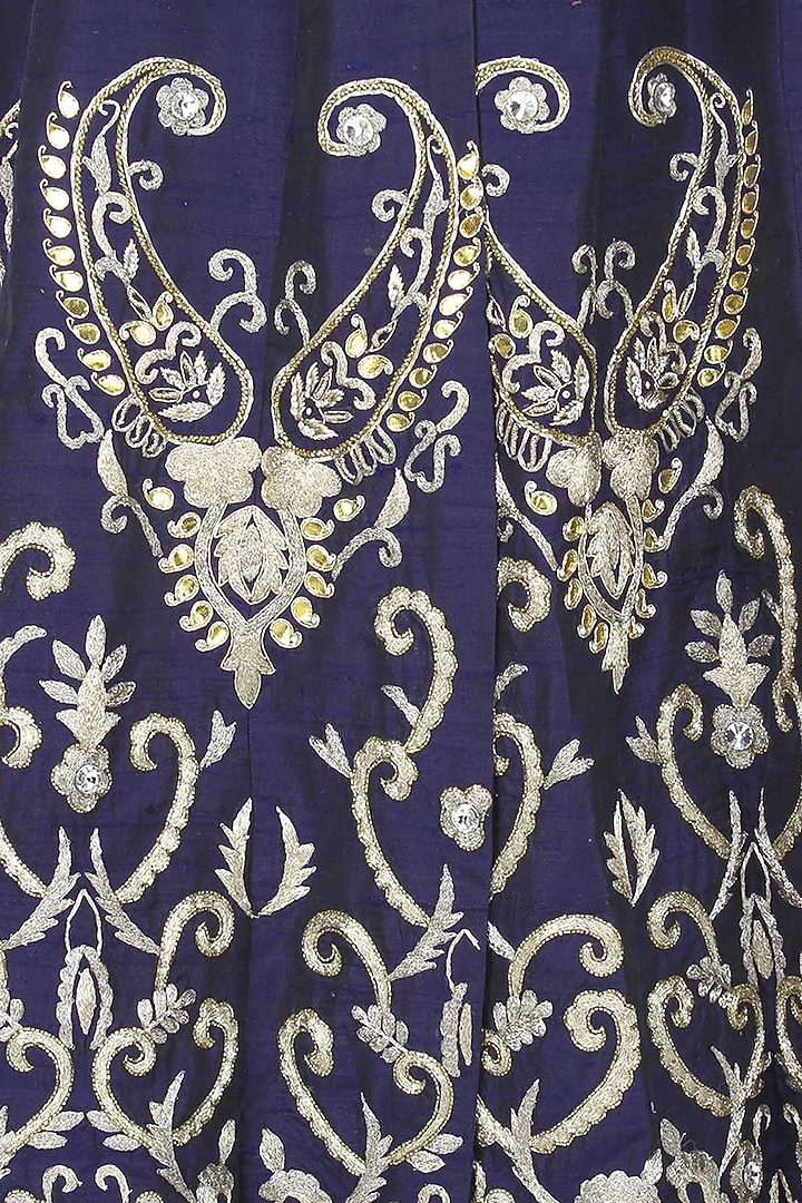Navy blue zardozi and gota embroidered anarkali kurta and straight pants set available only at Pernia's Pop Up Shop.