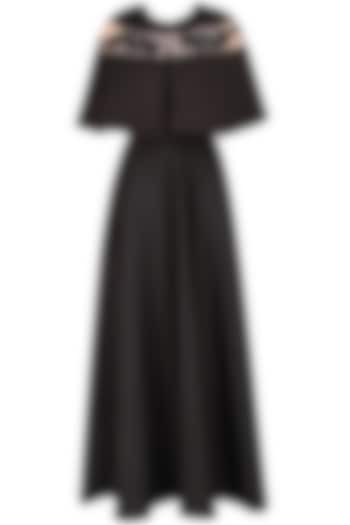 Black pleated cutout gown and floral embroidered cape set available only at Pernia's Pop Up Shop.