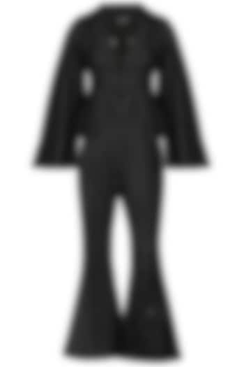 Black floral sequins and cutdana embroidered coat and flared pants set available only at Pernia's Pop Up Shop.