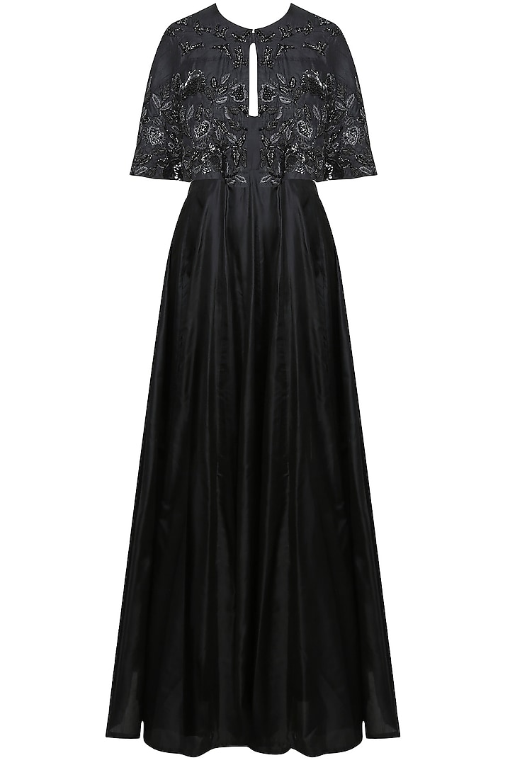 Black Embroidered Cape  and Dress by Ank By Amrit Kaur