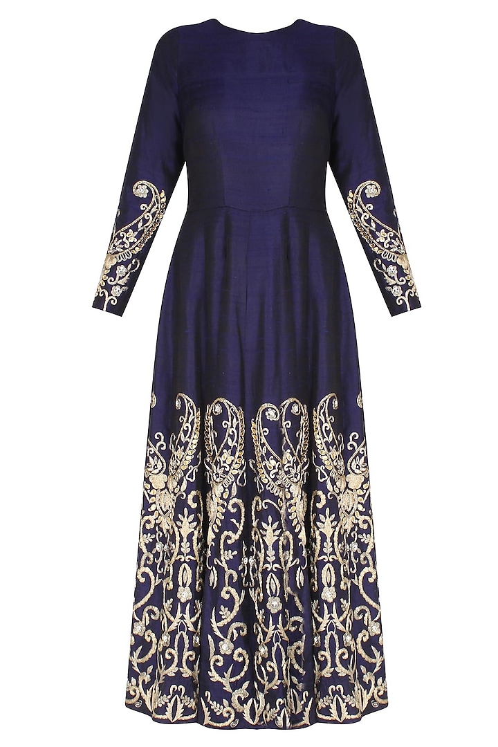 Navy Blue Embroidered Anarkali Set by Ank By Amrit Kaur
