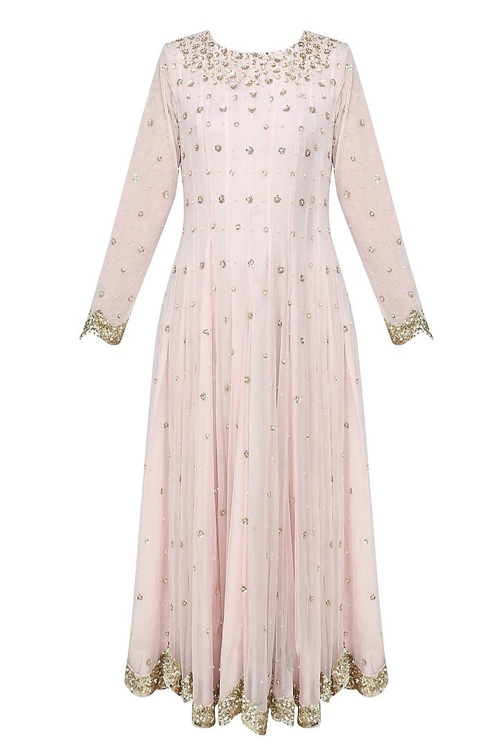 Pink Pearls  and Sequins Embroidered Anarkali Set by Ank By Amrit Kaur