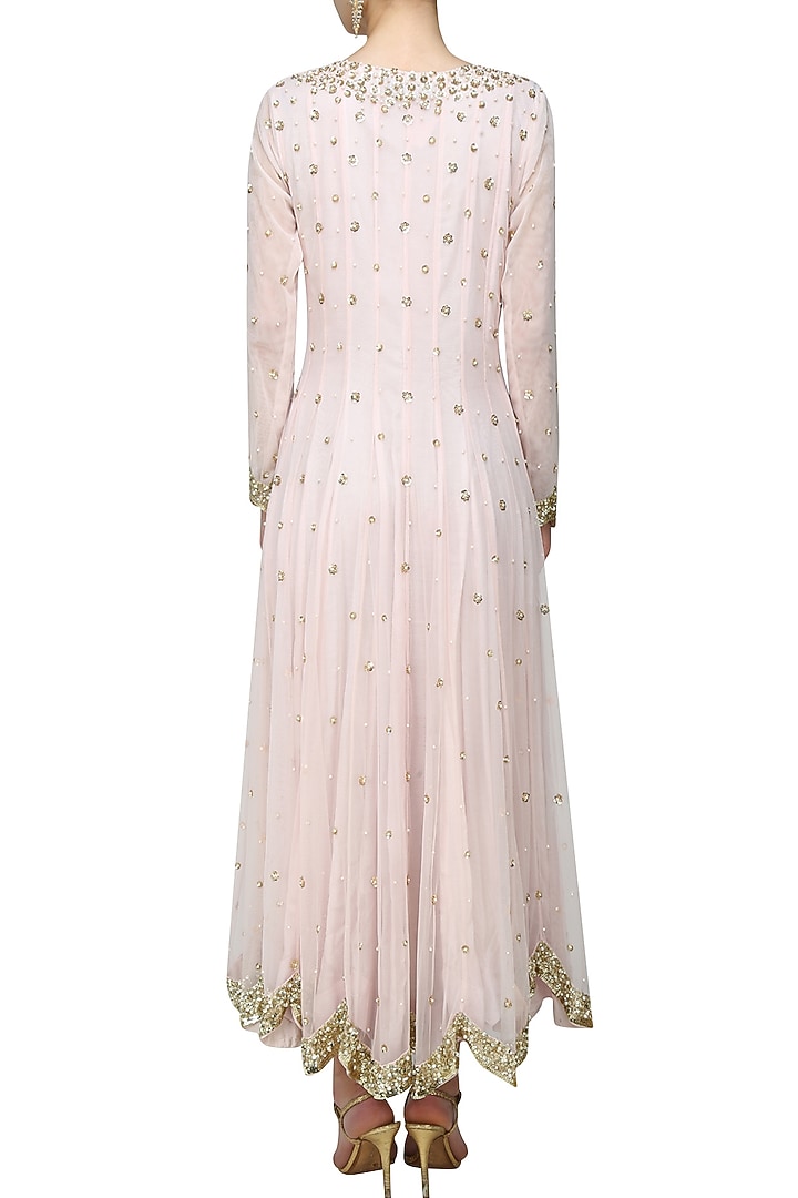 Ank by Amrit Kaur presents Pink pearls and sequins embroidered anarkali set available only at Pernia's Pop Up Shop.