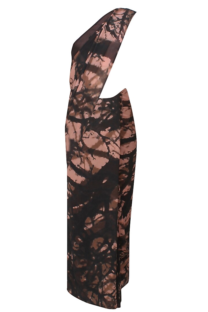 Ank by Amrit Kaur presents Black and peach tree shadow print saree with bird print blouse available only at Pernia's Pop Up Shop.