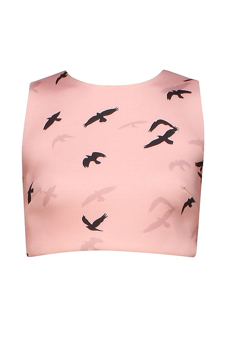 Ank by Amrit Kaur presents Black and peach tree shadow print saree with bird print blouse available only at Pernia's Pop Up Shop.