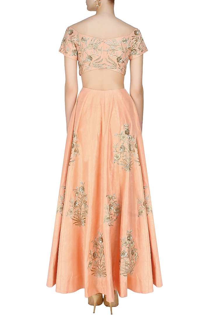 Ank by Amrit Kaur presents Peach embroidered lehenga set available only at Pernia's Pop Up Shop.