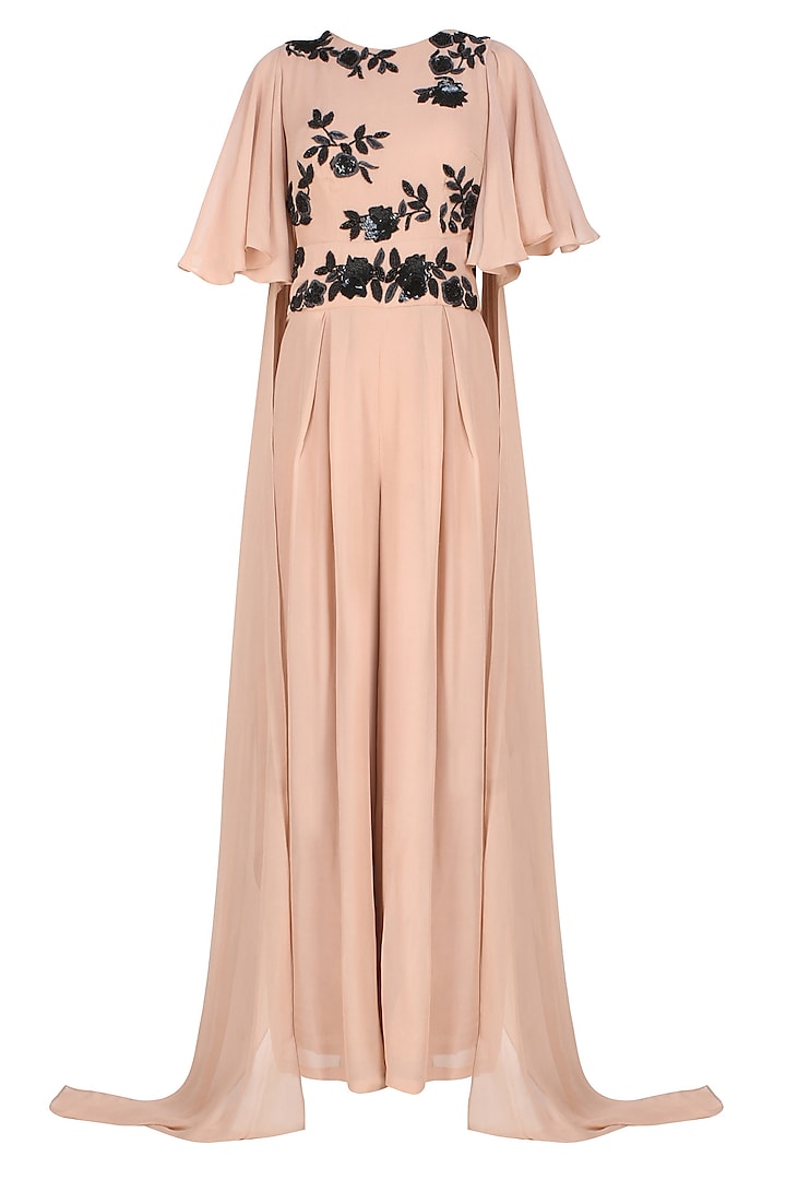 Ank by Amrit Kaur presents Blush and black ruffle wing sleeves jumpsuit available only at Pernia's Pop Up Shop.