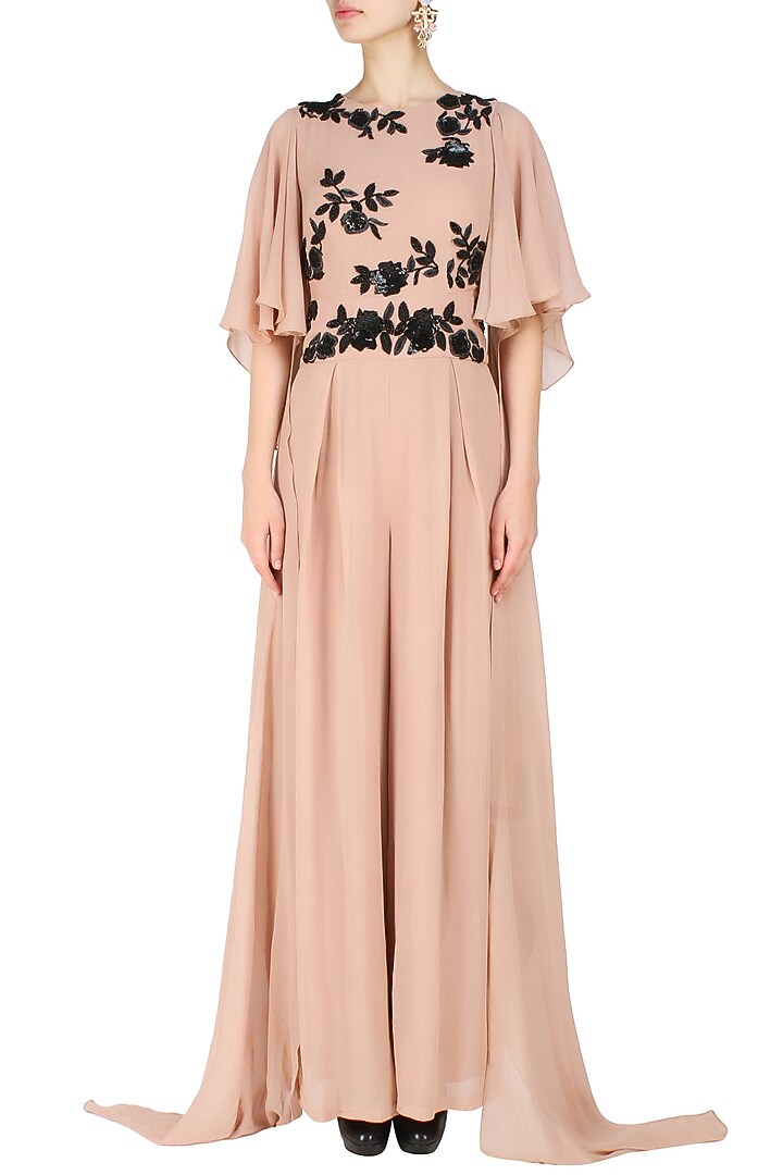 Ank by Amrit Kaur presents Blush and black ruffle wing sleeves jumpsuit available only at Pernia's Pop Up Shop.