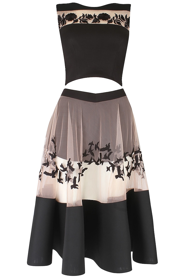 Blush  and Black Embroidered Top  and Skirt Set by Ank By Amrit Kaur