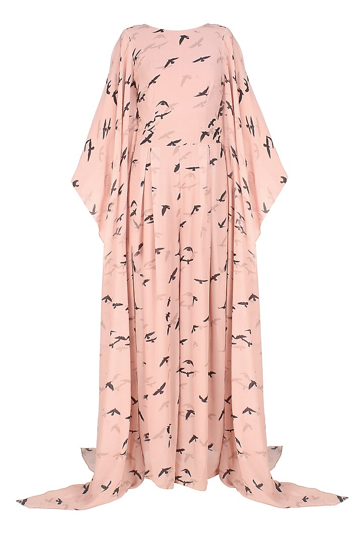 Ank by Amrit Kaur presents Peach and black birds print jumpsuit available only at Pernia's Pop Up Shop.