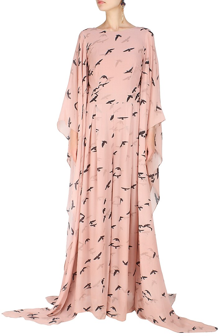 Ank by Amrit Kaur presents Peach and black birds print jumpsuit available only at Pernia's Pop Up Shop.