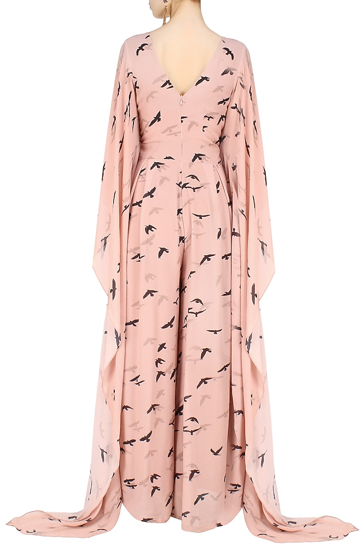 Ank by Amrit Kaur presents Peach and black birds print jumpsuit available only at Pernia's Pop Up Shop.