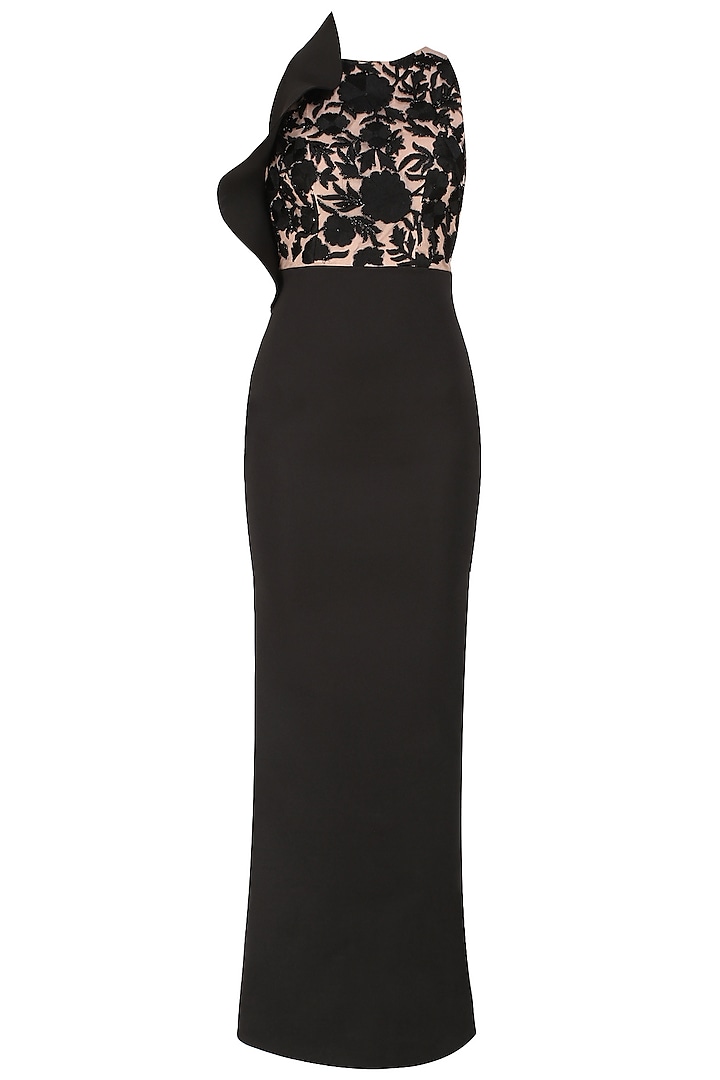 Ank by Amrit Kaur presents Black and dusty rose ruffle dress available only at Pernia's Pop Up Shop.