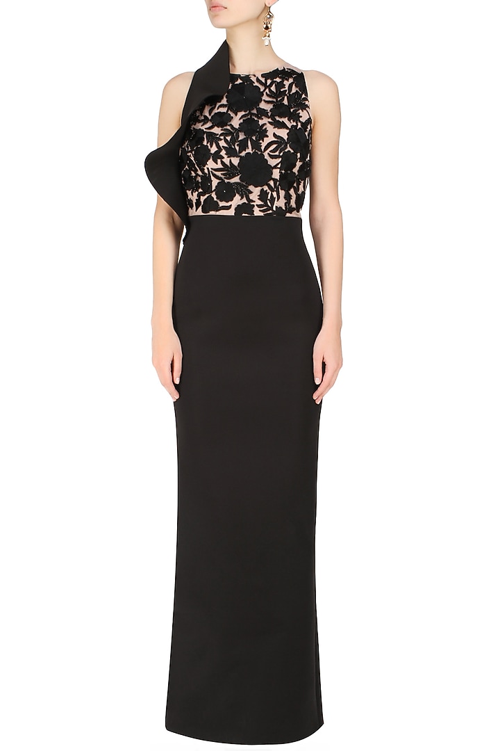Ank by Amrit Kaur presents Black and dusty rose ruffle dress available only at Pernia's Pop Up Shop.