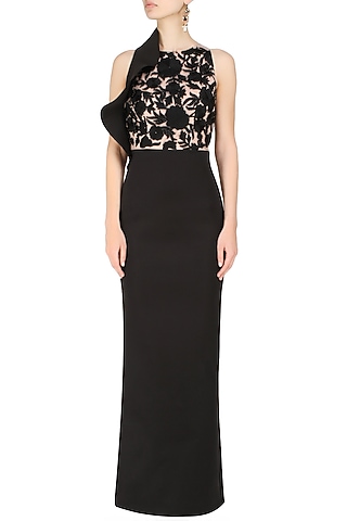 Black  and Dusty Rose Ruffle Dress by Ank By Amrit Kaur
