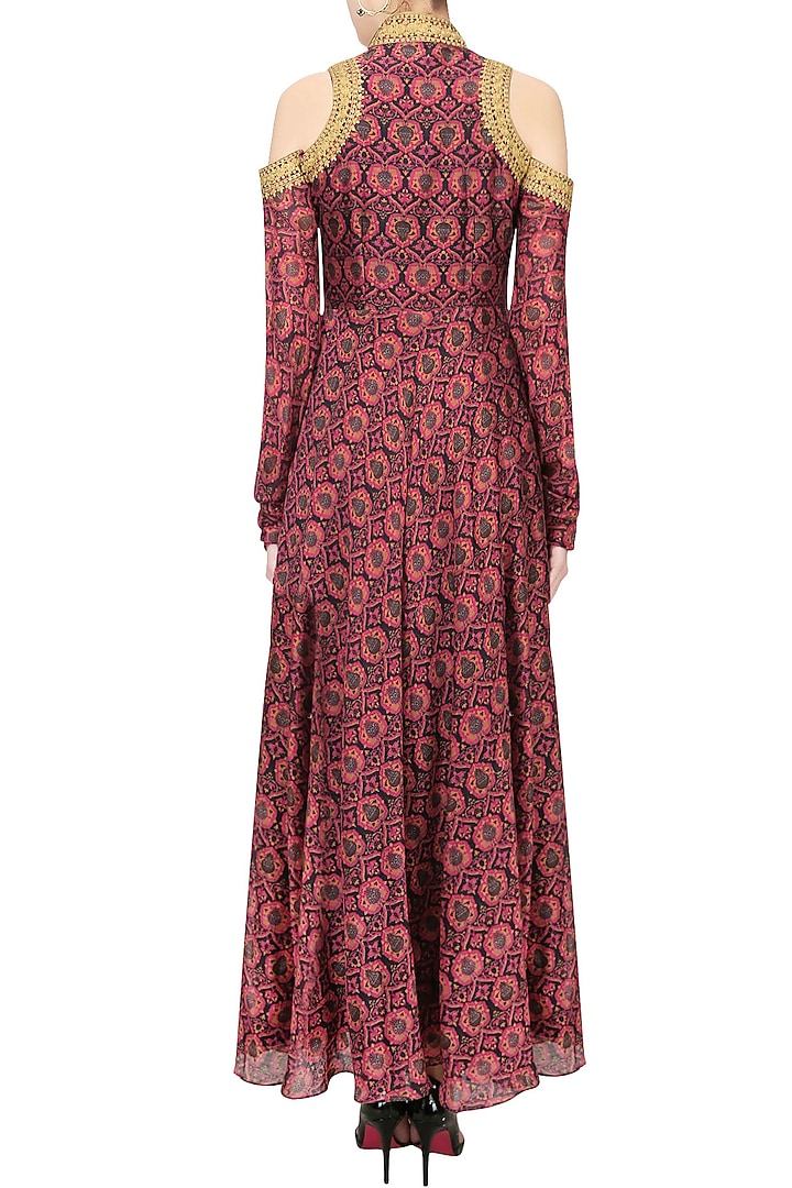 Red and black printed shoulder cut gown available only at Pernia's Pop Up Shop.