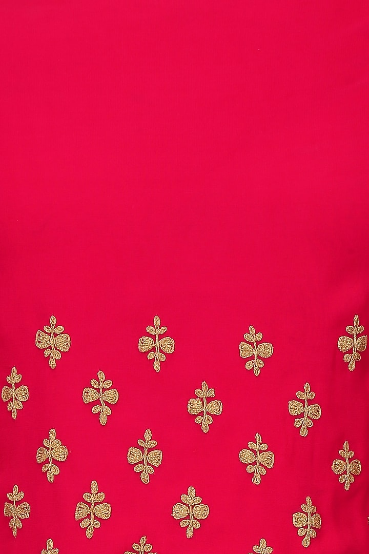 Pink embroidered cape with black and red printed skirt available only at Pernia's Pop Up Shop.