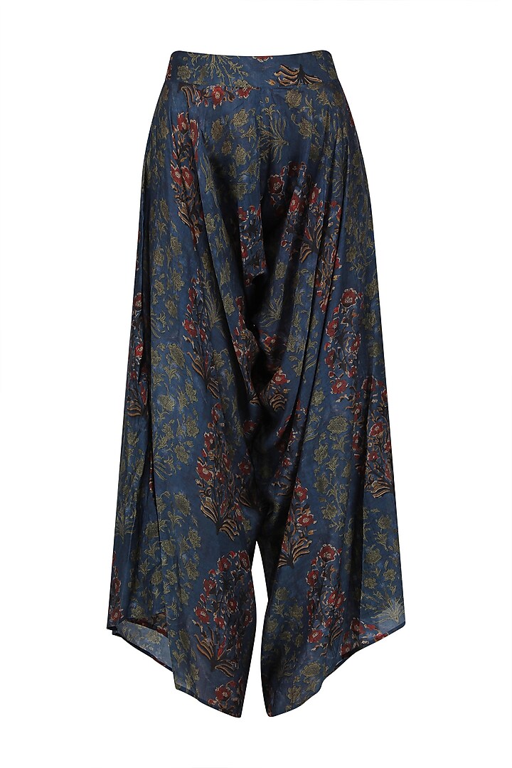 Beige and blue shibori top and printed cowl pants set available only at Pernia's Pop Up Shop.