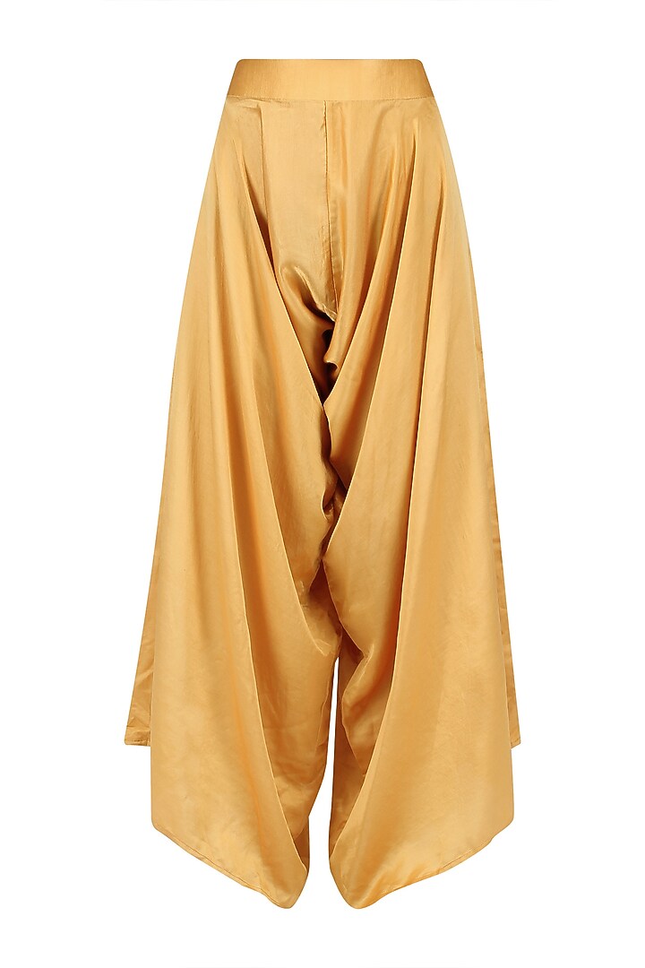 Yellow and beige shibori jacket, top and cowl pants set available only at Pernia's Pop Up Shop.