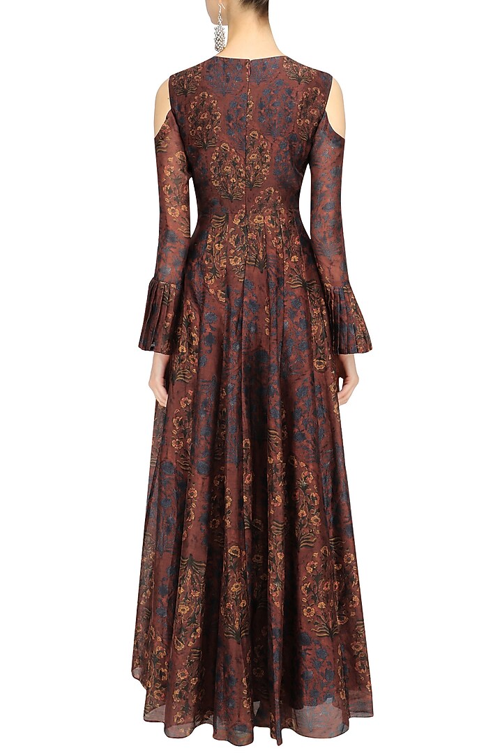 Maroon printed cold shoulder gown available only at Pernia's Pop Up Shop.