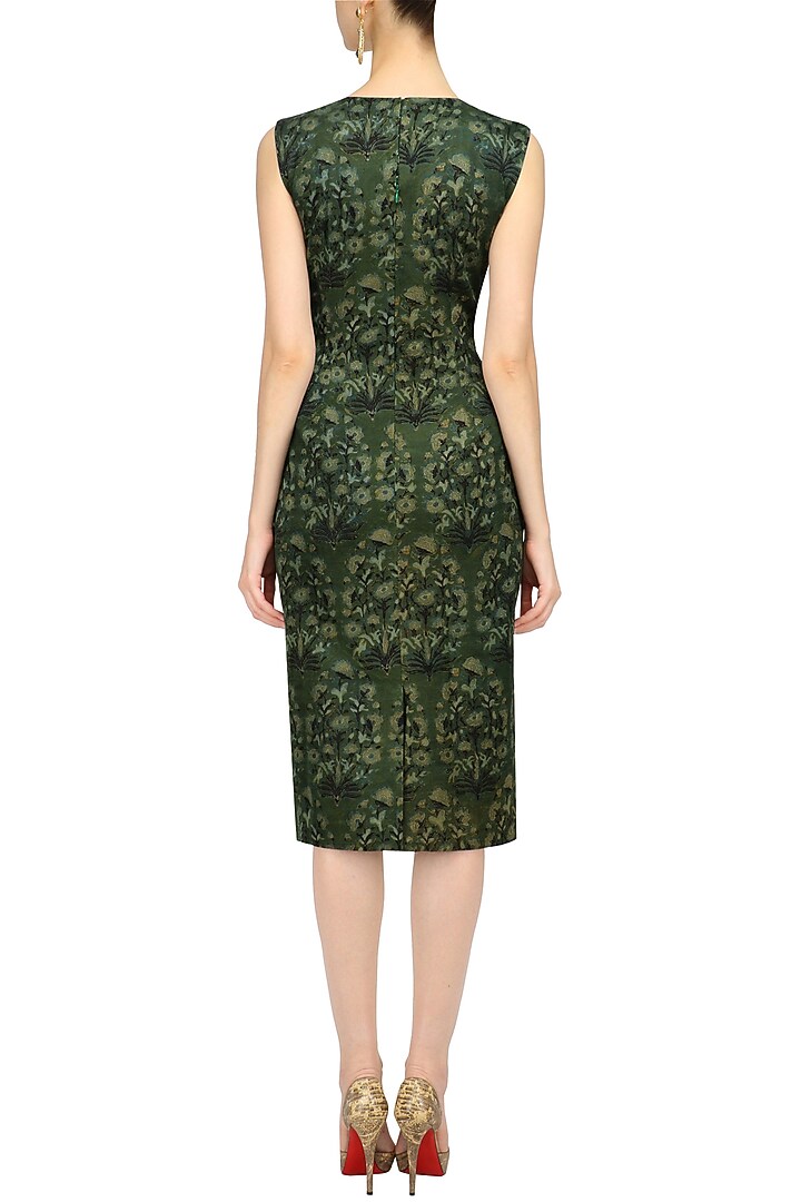 Green floral print pencil fitted dress available only at Pernia's Pop Up Shop.