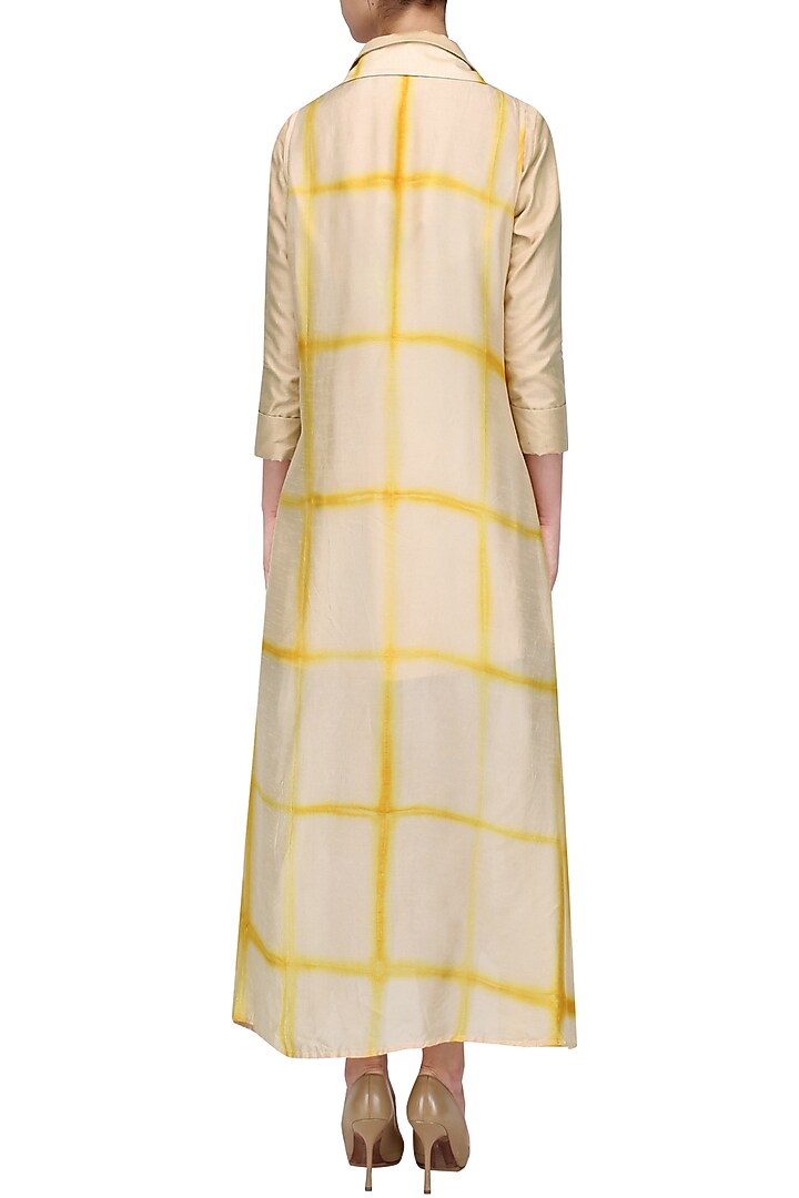 Beige and yellow shibori jacket and monga top set available only at Pernia's Pop Up Shop.