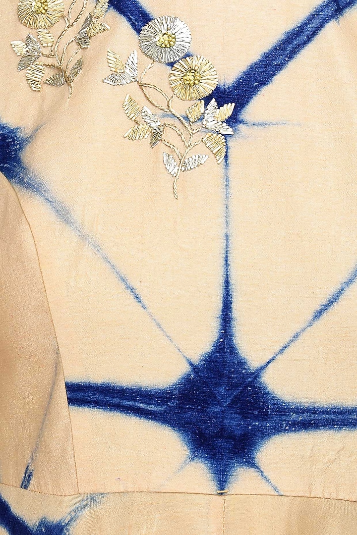 Beige and blue shibori one side dupatta kalidaar kurta available only at Pernia's Pop Up Shop.