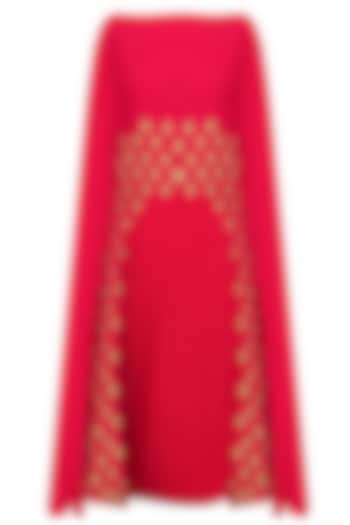 Pink Embroidered Cape With Black And Red Printed Skirt by Anoli Shah