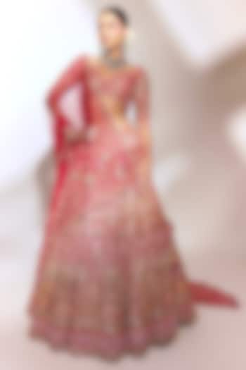 Crimson Tussar Silk Zari Embroidered Bridal Lehenga Set by Anshika Tak Label at Pernia's Pop Up Shop